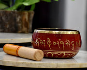 DSH Tibetan Singing Bowl Handcrafted Meditation Sound Bowl Easy To Play Vibration Therapy Praying Bowl (Red-5.5 inch)