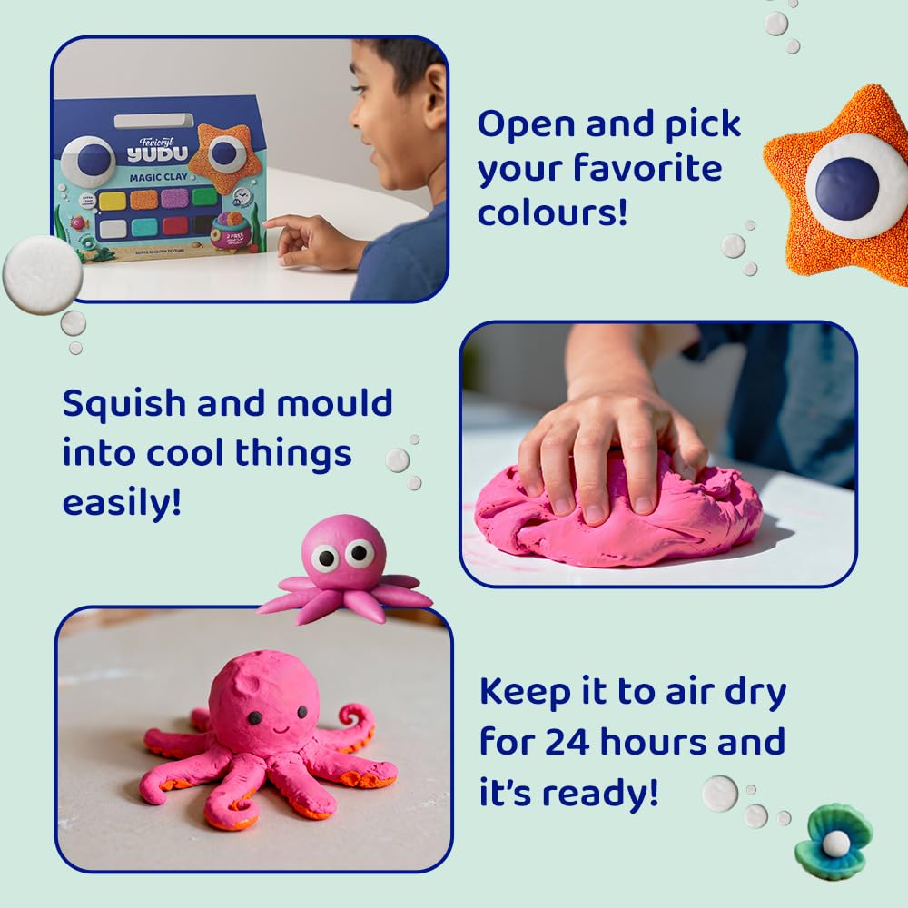 Fevicryl Magic Clay 160g (8x20g) | Air Dry Clay for Kids | Super Light, Non-Sticky Dough | 6 Colours + 2 Foam Clay | 2 Free Tools | Safe & Non-Toxic | Ideal Gift
