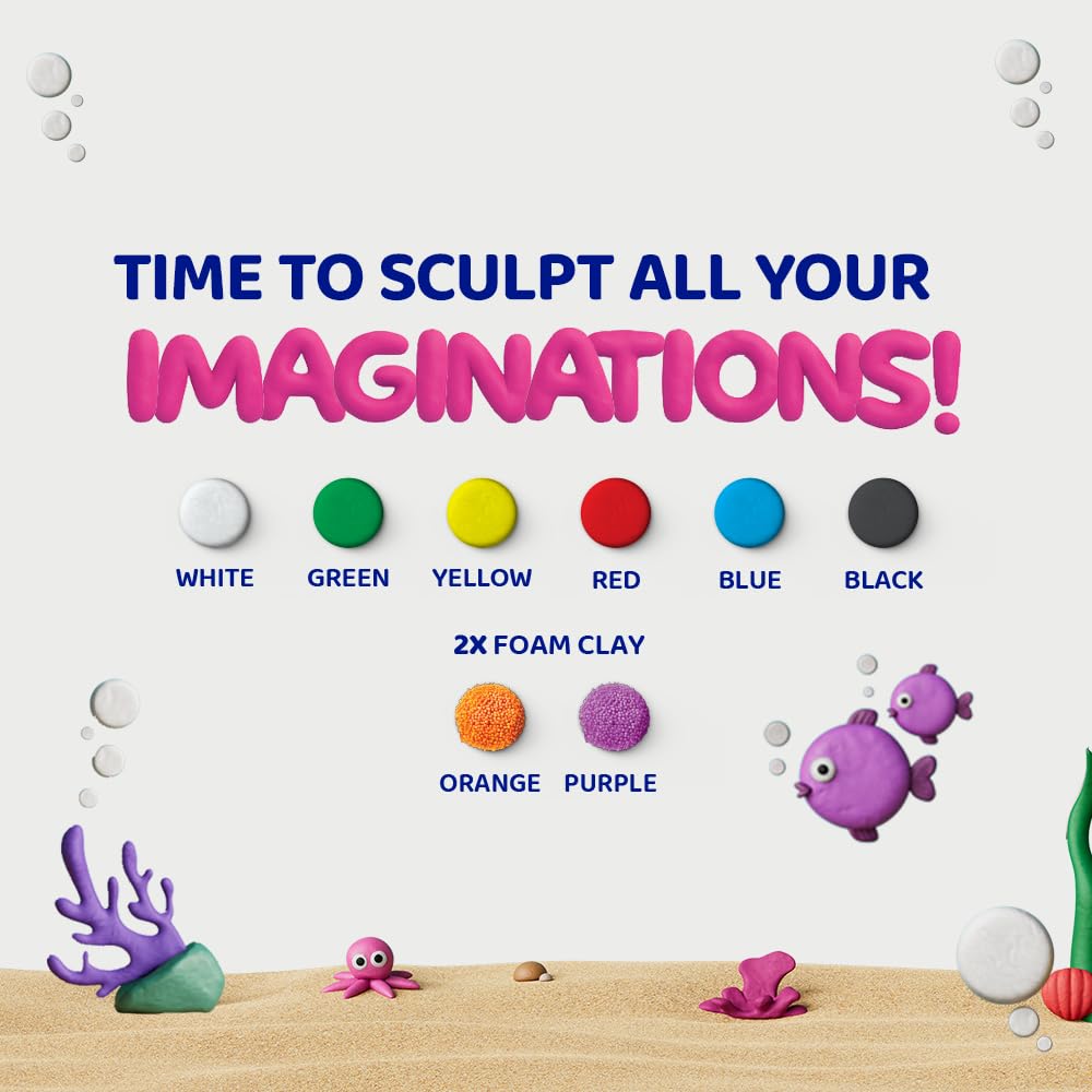 Fevicryl Magic Clay 160g (8x20g) | Air Dry Clay for Kids | Super Light, Non-Sticky Dough | 6 Colours + 2 Foam Clay | 2 Free Tools | Safe & Non-Toxic | Ideal Gift