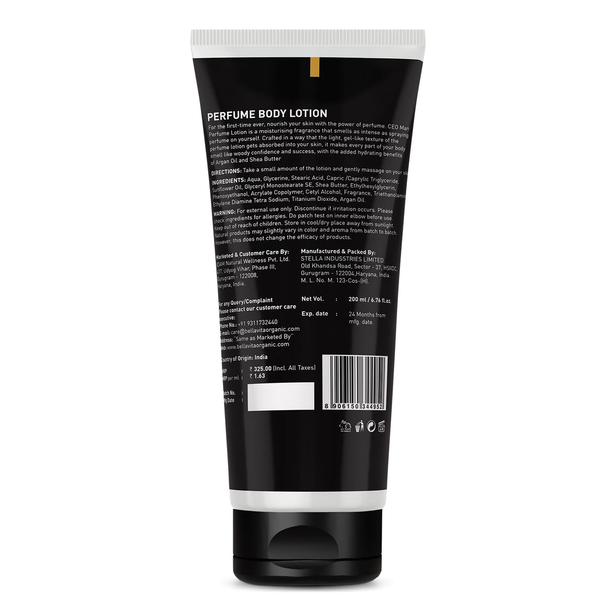 Bella Vita Luxury Intense CEO Man Body Perfume Lotion for Nourishing, Hydrating, Soft, Supple & Healthy Skin with Argan Oil & Shea Butter 200 Ml