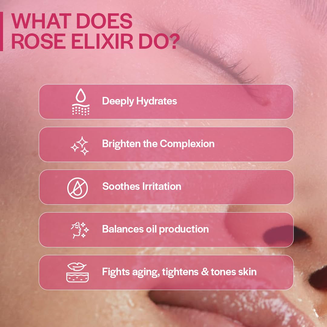 Suroskie Rose Water Elixir Face Mist 100Ml | Pure Rose Water | Face Toner For Glowing, Refresh & Hydrating Skin | Minimize Large & Open Pores | Balance Ph Of Skin | Gulab Jal For Women & Men