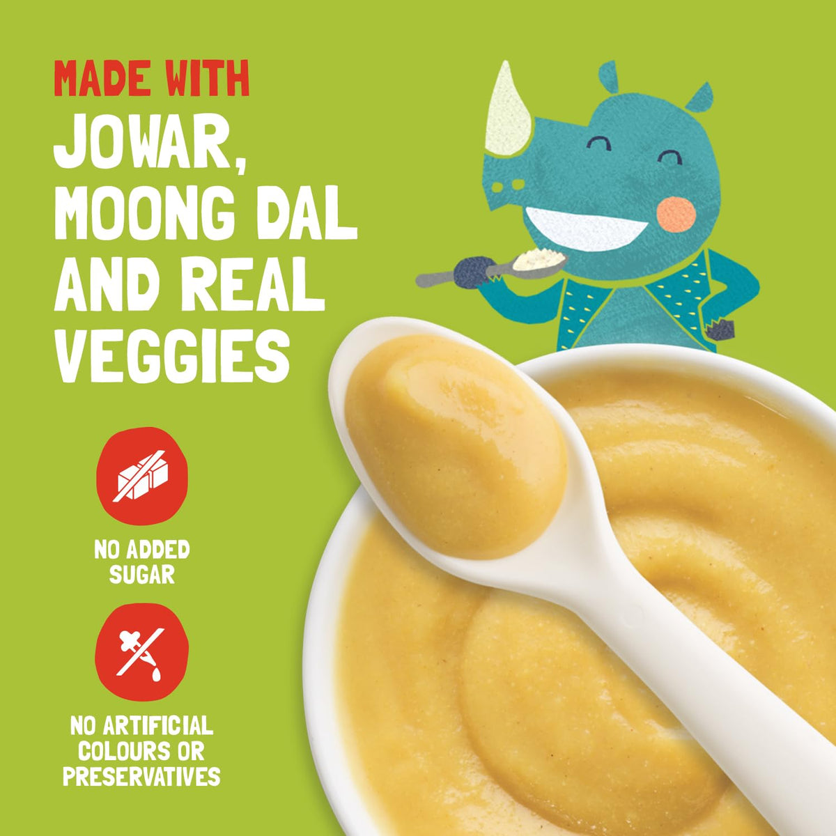 Slurrp Farm No Added Sugar Instant Moong Dal Khichdi for Little Ones | No Salt, No Milk | Healthy Cereals for Kids with Real Vegetables | Great for Travel | Easy to digest, 200g