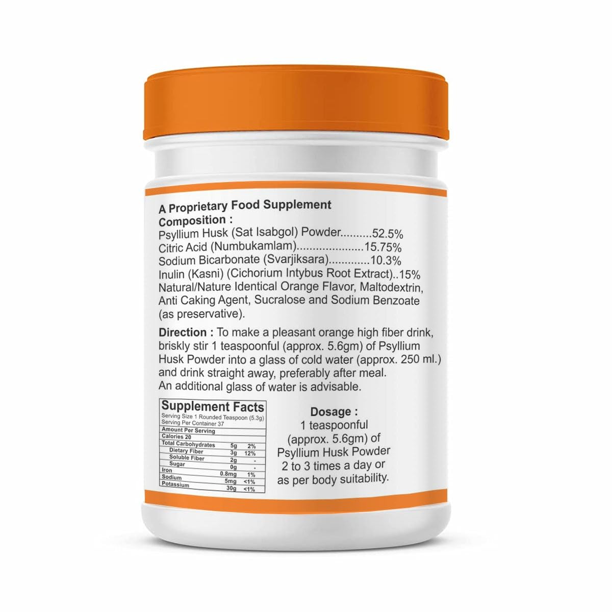 NatureVit Orange Flavour Psyllium Husk Powder 100g | Isabgol for Constipation Relief | Ayurvedic, Non-Habit Forming, High Soluble Fiber Supplement