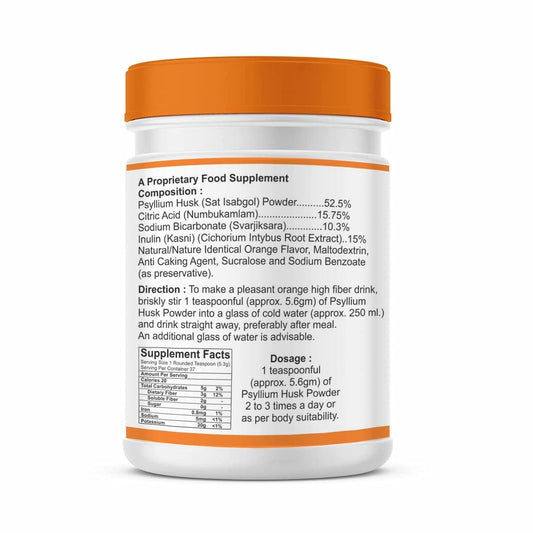 NatureVit Orange Flavour Psyllium Husk Powder 100g | Isabgol for Constipation Relief | Ayurvedic, Non-Habit Forming, High Soluble Fiber Supplement