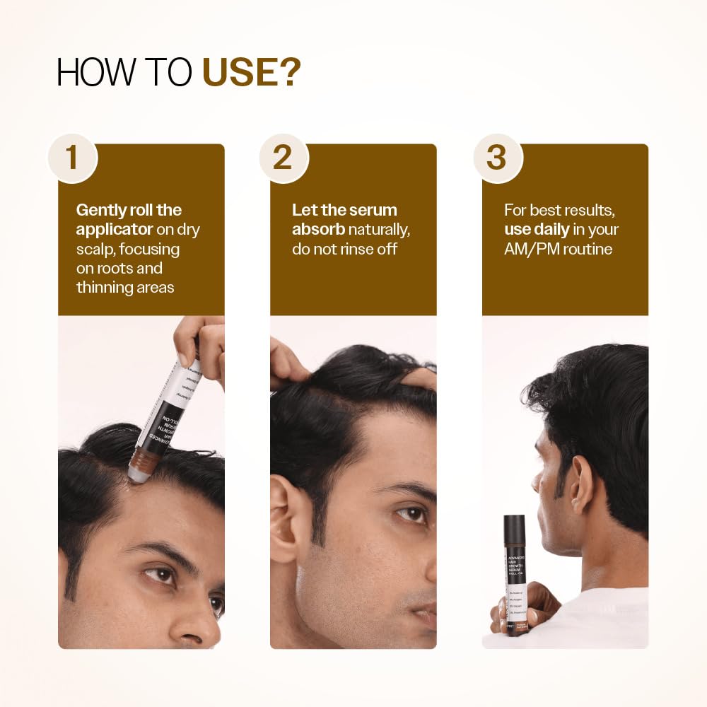 Bare Anatomy Advanced Hair Growth Serum Roll-On| 3% Redensyl + 4% Anagain + 2% Baicapil + 5% Rosemary, Rice Water, Biotin & Saw Palmetto| Reduces Hair Fall, Supports Hair Growth for Men & Women | 25ml