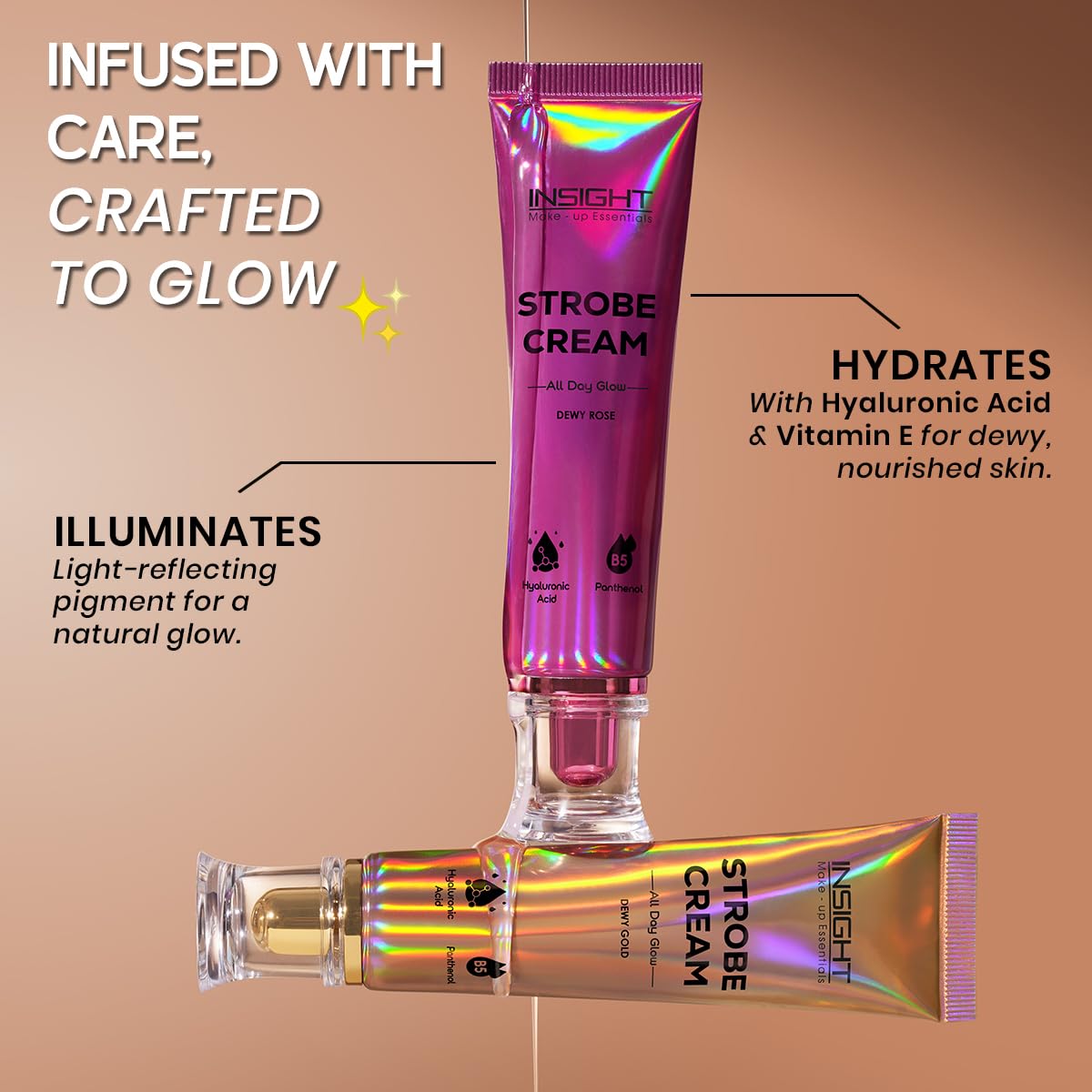 INSIGHT Strobe Cream - Dewy Rose | Instant Radiance & Dewy Glow | Enriched with Panthenol & Hyaluronic Acid | Light Diffusing Formula | Brightens & Hydrates | 30 g