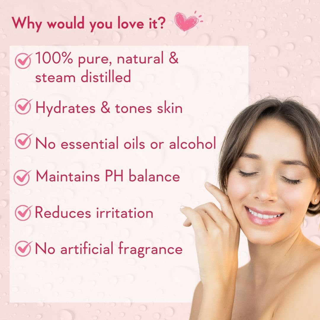 WishCare 100% Pure & Natural Rose Water For Face, Skin & Hair - Rose Water Toner for Glowing Skin - Free from Paraben & Alcohol 200ml