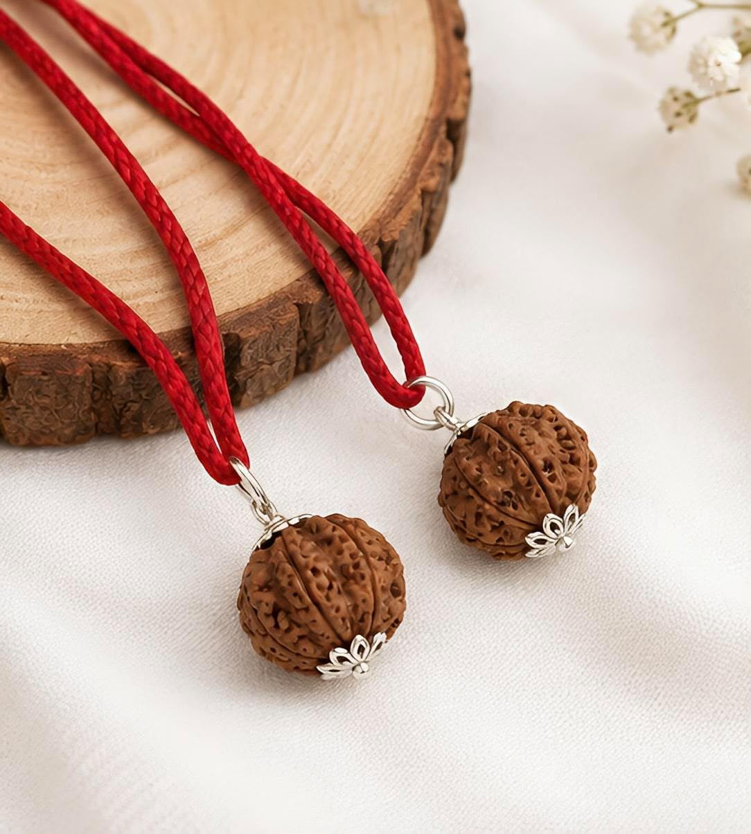 RUDRADIVINE 5 Mukhi Rudraksha Pendant Bead with Red Thread PACK OF 2