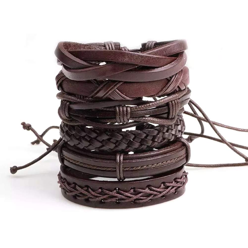 6pcs Latest Collection Genuine Leather Bracelet Wraps Casual Wear Skin Friendly Stylish Bracelets for Men Boys by Shining Diva Fashion