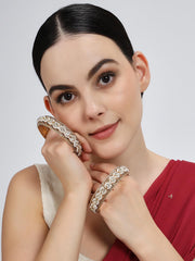 NMII Traditional Metal with Zircon Diamond & White Moti Pearls Bangles For Women & Girls | Designer Kangan Set | Girl's Bangles Bracelet | Stone Bangles | Women's Kada Fashion Jewellery- Set of 2
