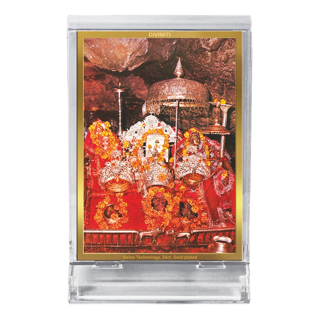 DIVINITI 24K Gold Plated Religious Car Dashboard Frame | Premium God Idol Frame for Car, Home Mandir & Office Table | Spiritual Gift, Decorative Showpiece | Mata Ka Darbar