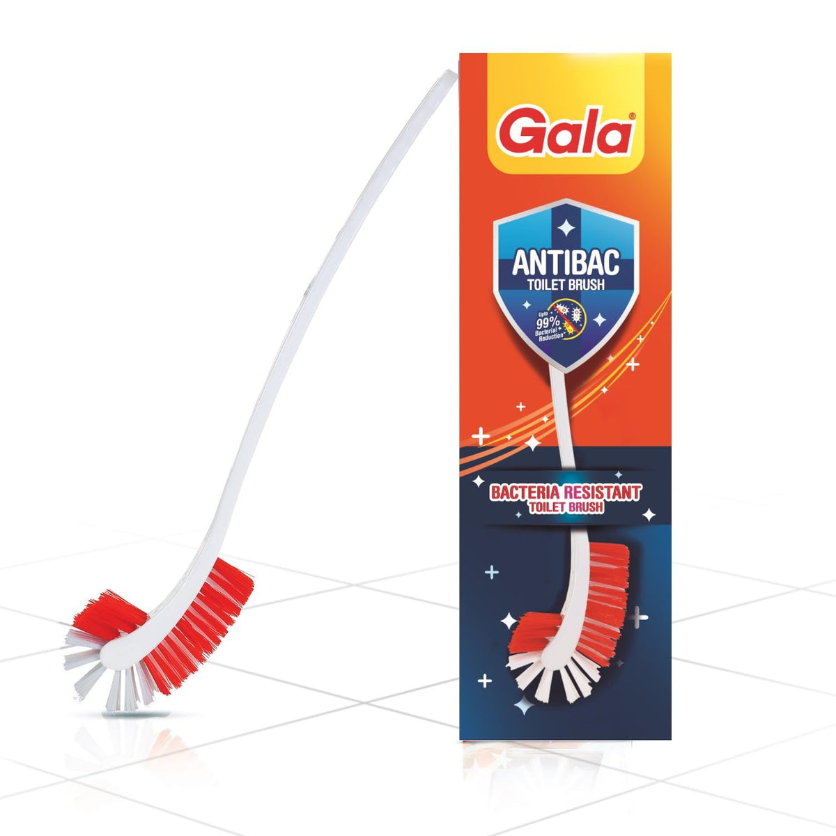 Gala Antibac Antibacteria Toilet Brush for Indian and Western Toilets, Bathroom Toilet Cleaning Brush, White & Red, Pack of 1