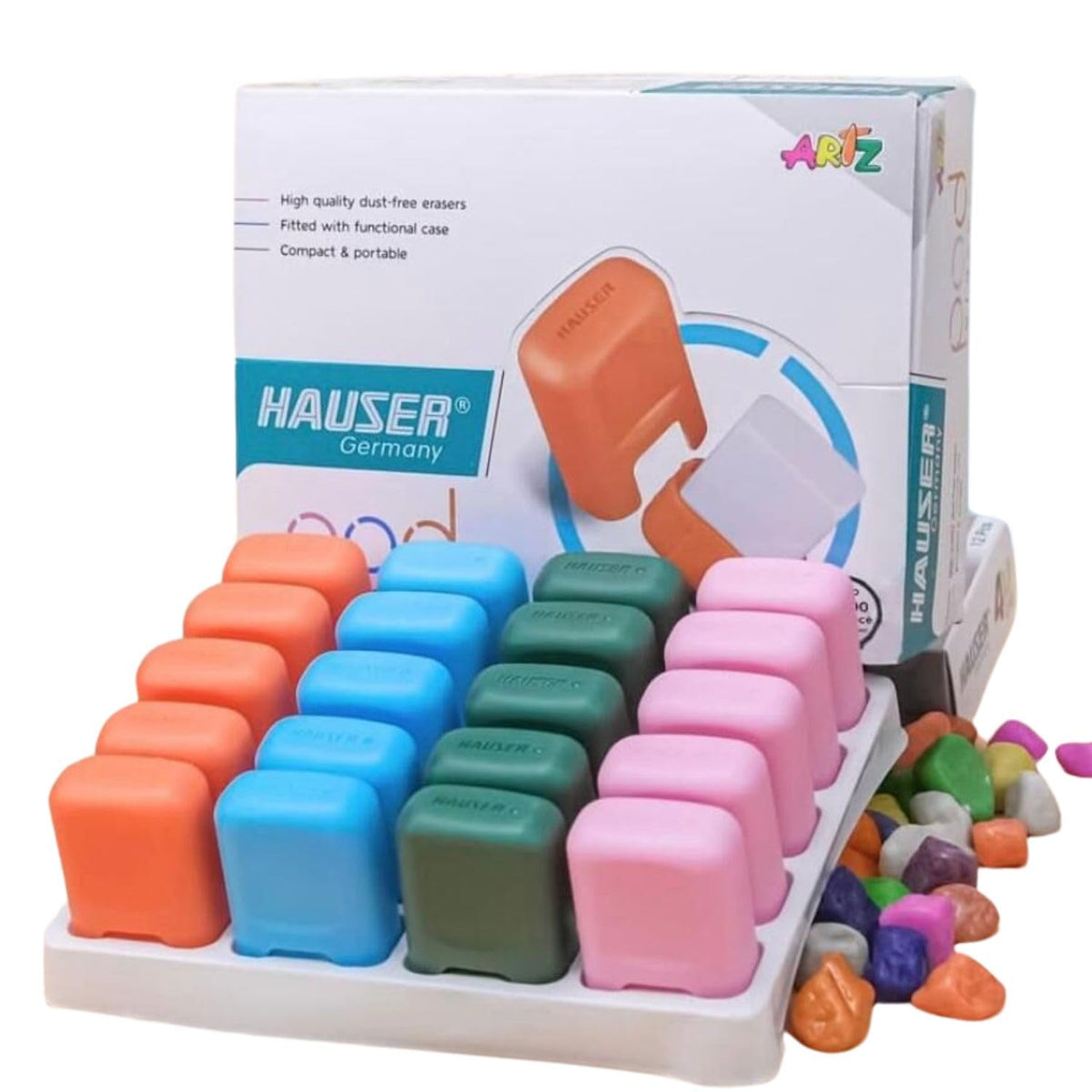 Hauser Pod Erasers – Pack Of 10 Soft & Non-Dust Erasers | Smooth Clean Erasing For School, College & Office | Ideal For Pencils | Student Stationery Essentials, Multi-Color
