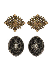 Priyaasi Stylish Studded Silver and Gold Plated Stud Earring Set of 2 for Womens - Modern Stylish Fashionable Earrings for Engagements, Anniversaries, Birthdays