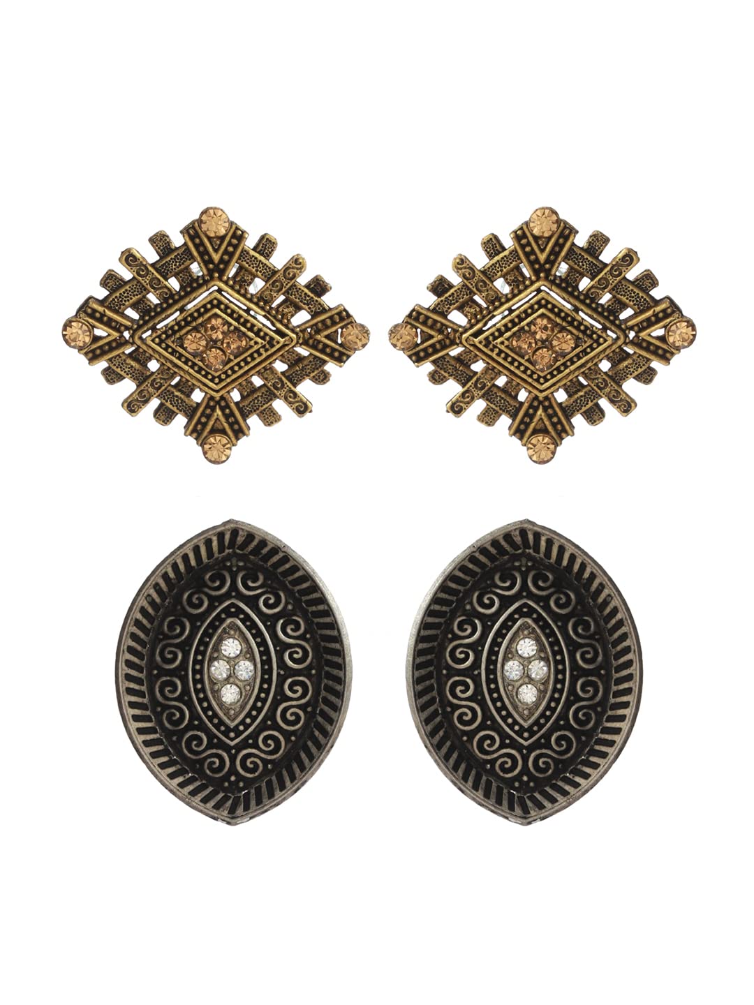 Priyaasi Stylish Studded Silver and Gold Plated Stud Earring Set of 2 for Womens - Modern Stylish Fashionable Earrings for Engagements, Anniversaries, Birthdays