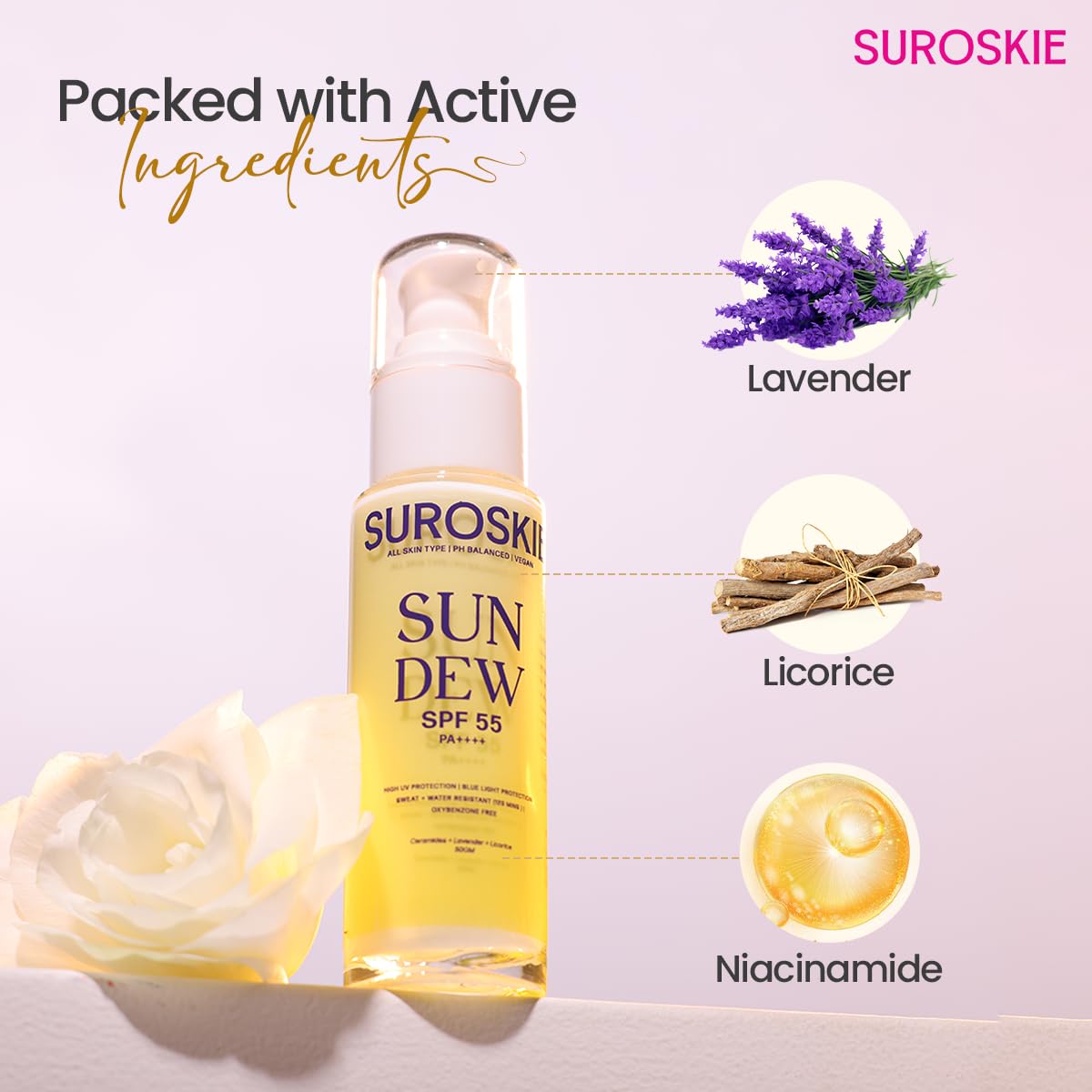 Suroskie Rose Glass Skin Mist & Sun Dew Sunscreen 55 Pa+ (100Ml + 50Gm) | Face Toner & Makeup Setting Spray For Glowing Skin | With Rose Water & Ceramides | Uva/B Sun Protection | For Men & Women