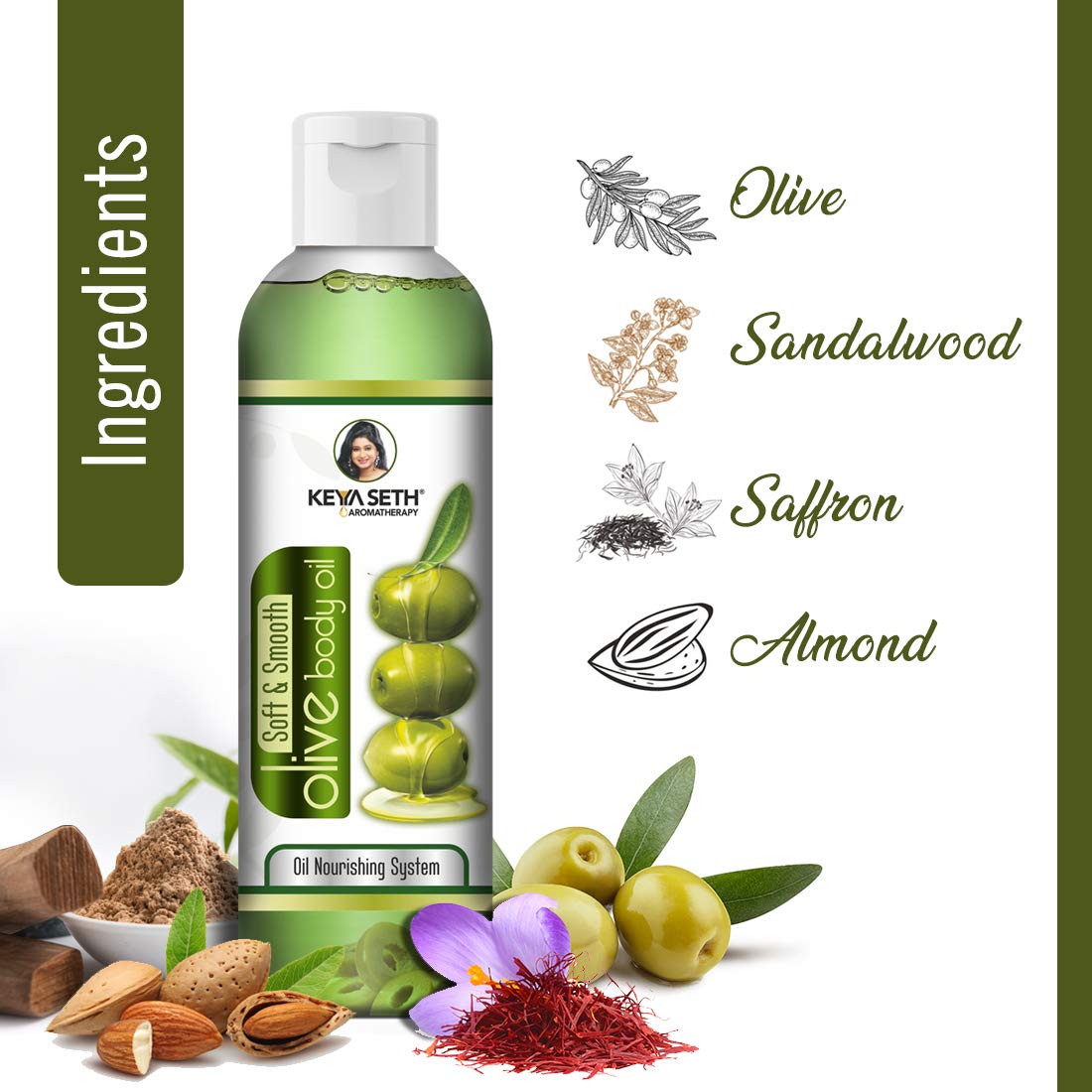 KEYA SETH AROMATHERAPY, DEVICE OF DROP Pure Olive, Sandalwood, Almond and Saffron Aromatherapy Soft and Smooth Fairness Body Oil (200ml)