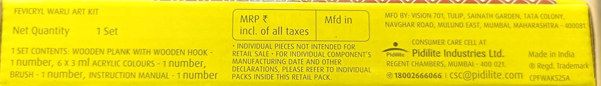 Fevicryl Warli Mini Art Kit | All-Inclusive DIY Kit of Wooden Plank with Hook, Acrylic Colours, Brush | for Artists, Students, Hobbyists & Gifting | Ideal for Age 14 +