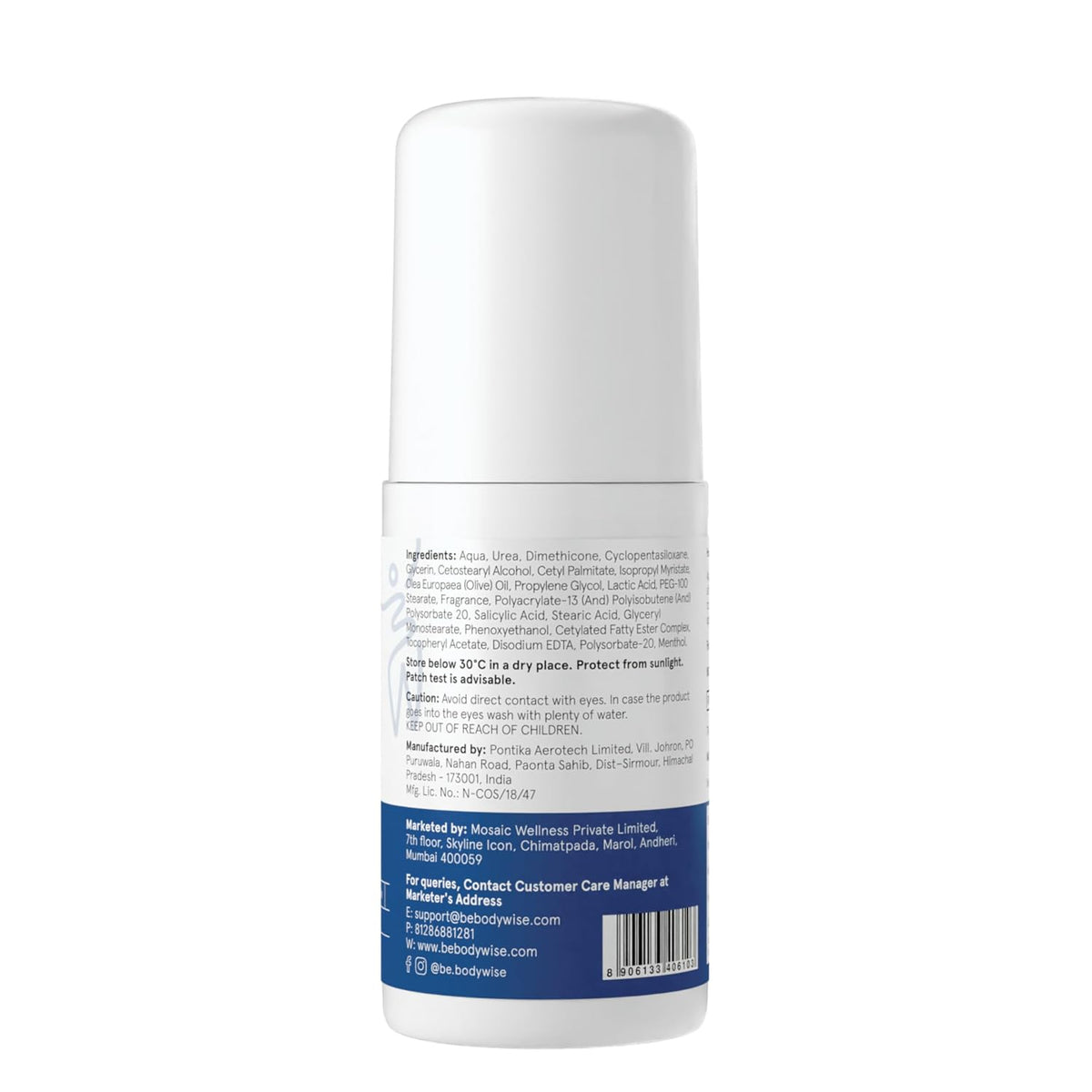 Be Bodywise 20% Urea Foot Cream Roll On 50ml | For Dry & Cracked Heels | With 2% Lactic Acid, Olive Oil & Vitamin E | Helps Repair and Moisturise Cracked Heels