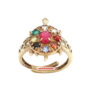 ASTRODIDI Multicolor Zircon Crystal Stone Tortoise Ring | Adjustable Brass Kachua Turtle Meru Fashion Ring For Men Women Boys and Girls