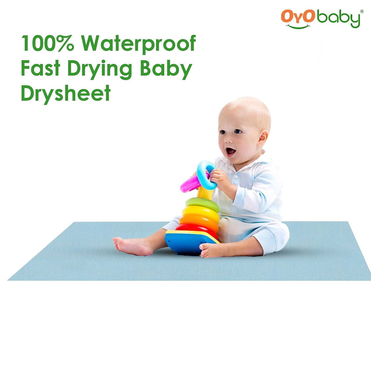 OYO Baby Instadry Anti-Piling Fleece Extra Absorbent Quick Dry Sheet for New Born Babies, Bed Protector Mattress, Reusable Waterproof Baby Cot Sheet for Toddler Infant, Large Size 140x100cm, Blue