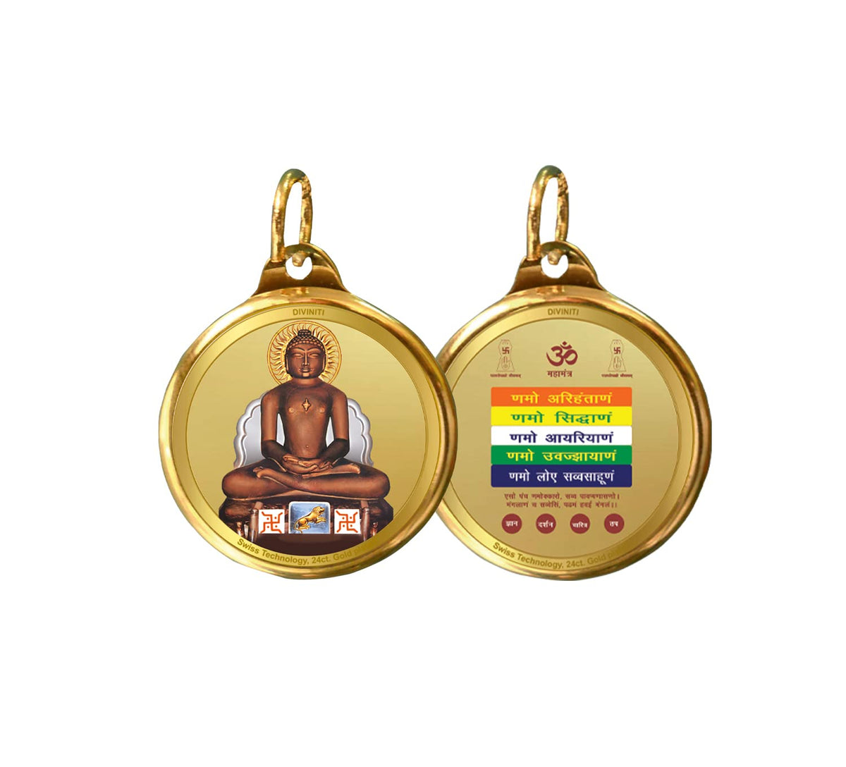 DIVINITI 24K Gold Plated Double-Sided Religious Pendant with Premium Gift Box, Spiritual Locket for Men & Women, Devotional Jewellery for Gifting & Everyday Wear | Mahavir & Namokar Mantra-1