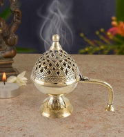 DSH Brass Dhuna Loban Burner Dhoop Dani Pot Bakhoor Holder Incense Holder Burner for Dhoop Stand Aroma Diffuser for Home Office Temple Puja.(Dom-sml)