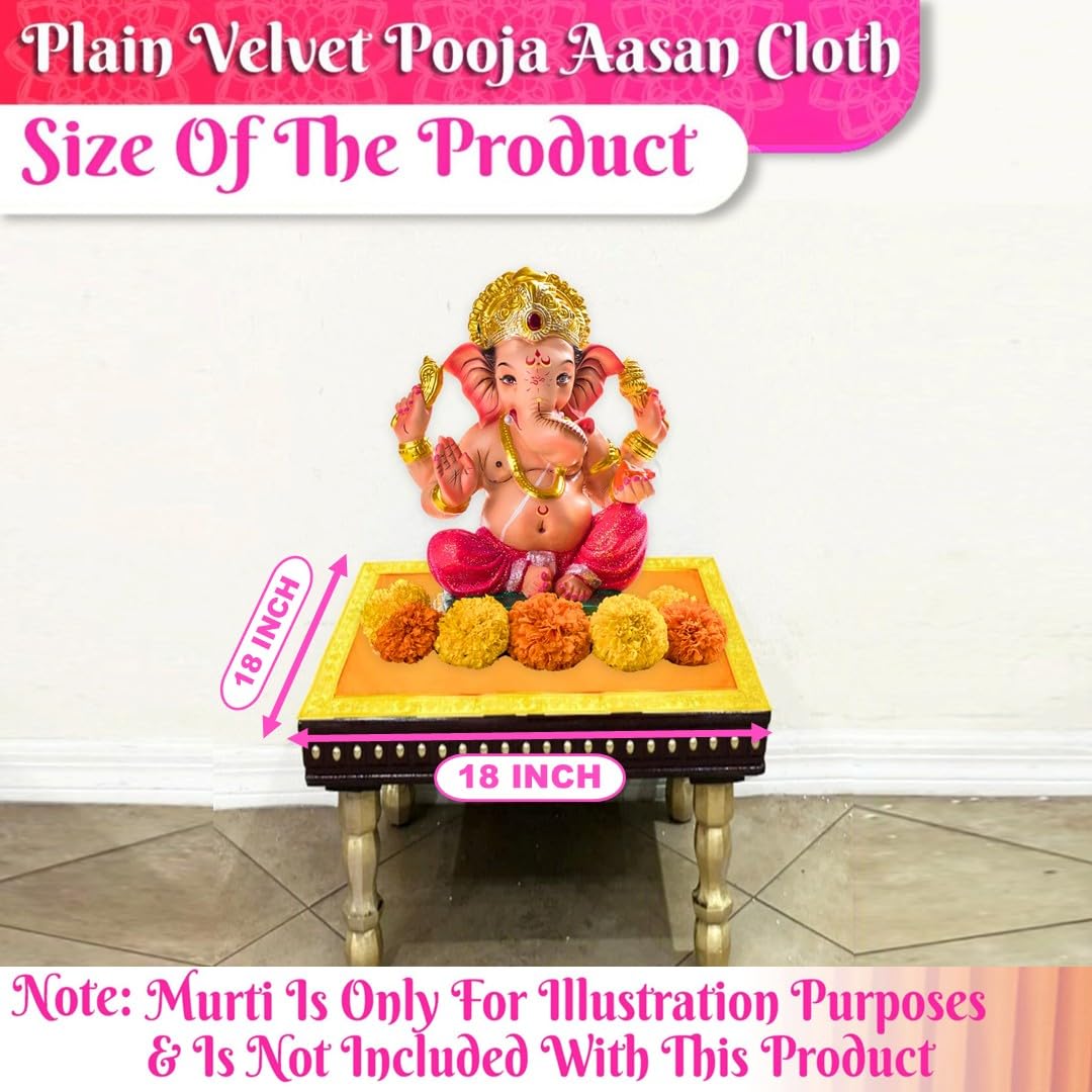 Bhakti Lehar Orange Velvet Pooja Cloth | Aasan for God Idol Sitting, Mandir Shelf, Puja Chowki Table and Home Temple Decoration - Pack of 4 (18 x 18 Inch)