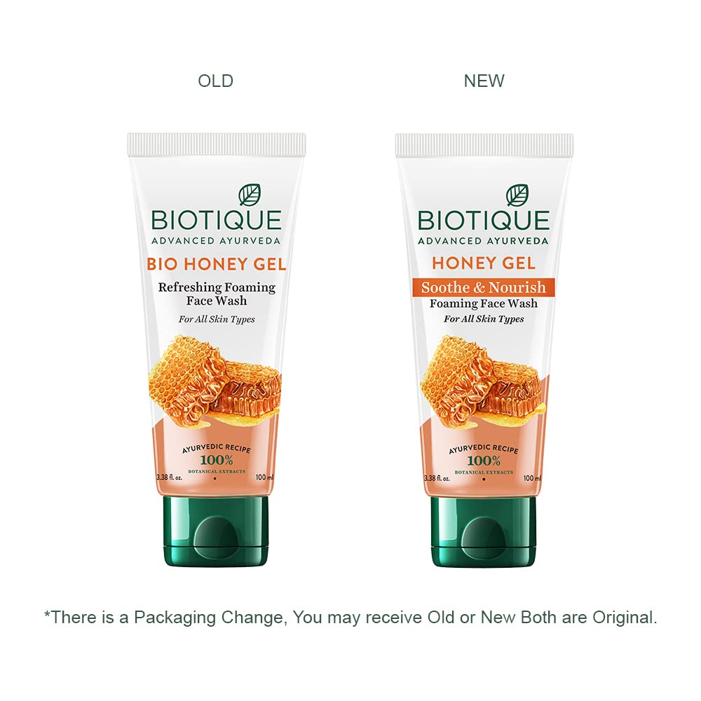 Biotique Honey Gel Soothe & Nourish Foaming Face wash | Soap Free Formula | Reduce Dryness | 100% Botanical Extracts | Suitable for All Skin Types | 150ml (Pack of 2)