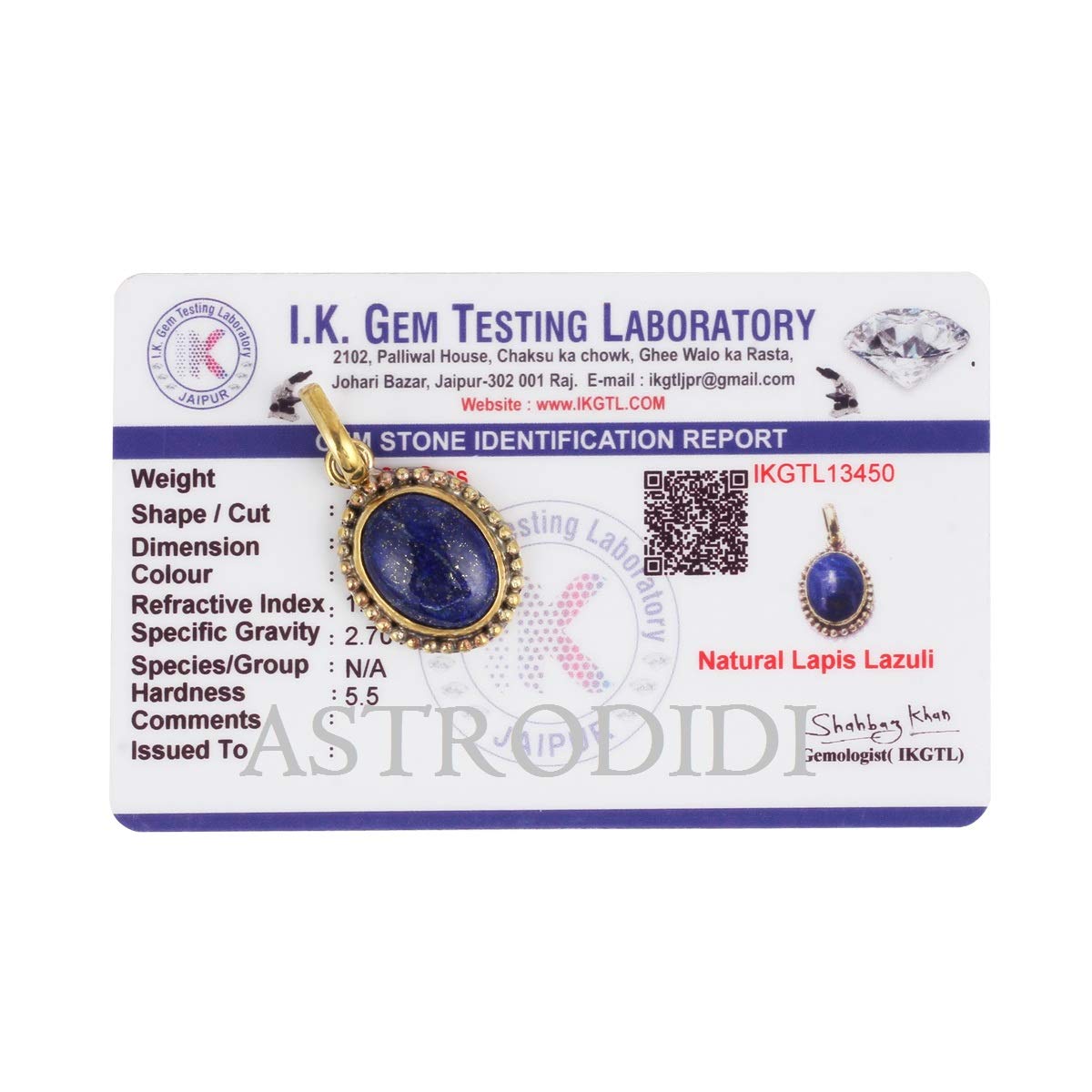 ASTRODIDI Lapis Lazuli Blue Gemstone Pendant with Lab for Men and Women