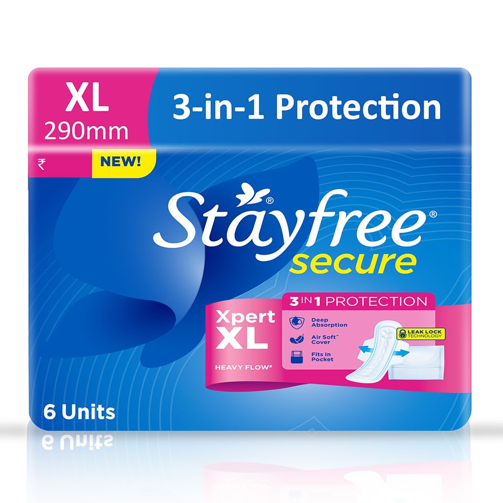 Stayfree Secure Xpert XL Sanitary Pads 6s | Longer & Wider Pads for Heavy Flow