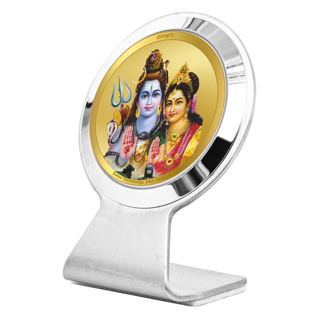 DIVINITI 24K Gold Plated Religious Car Dashboard Frame | Premium God Idol Frame for Car, Home Mandir & Office Table | Spiritual Gift, Decorative Showpiece | Shiva Parvati