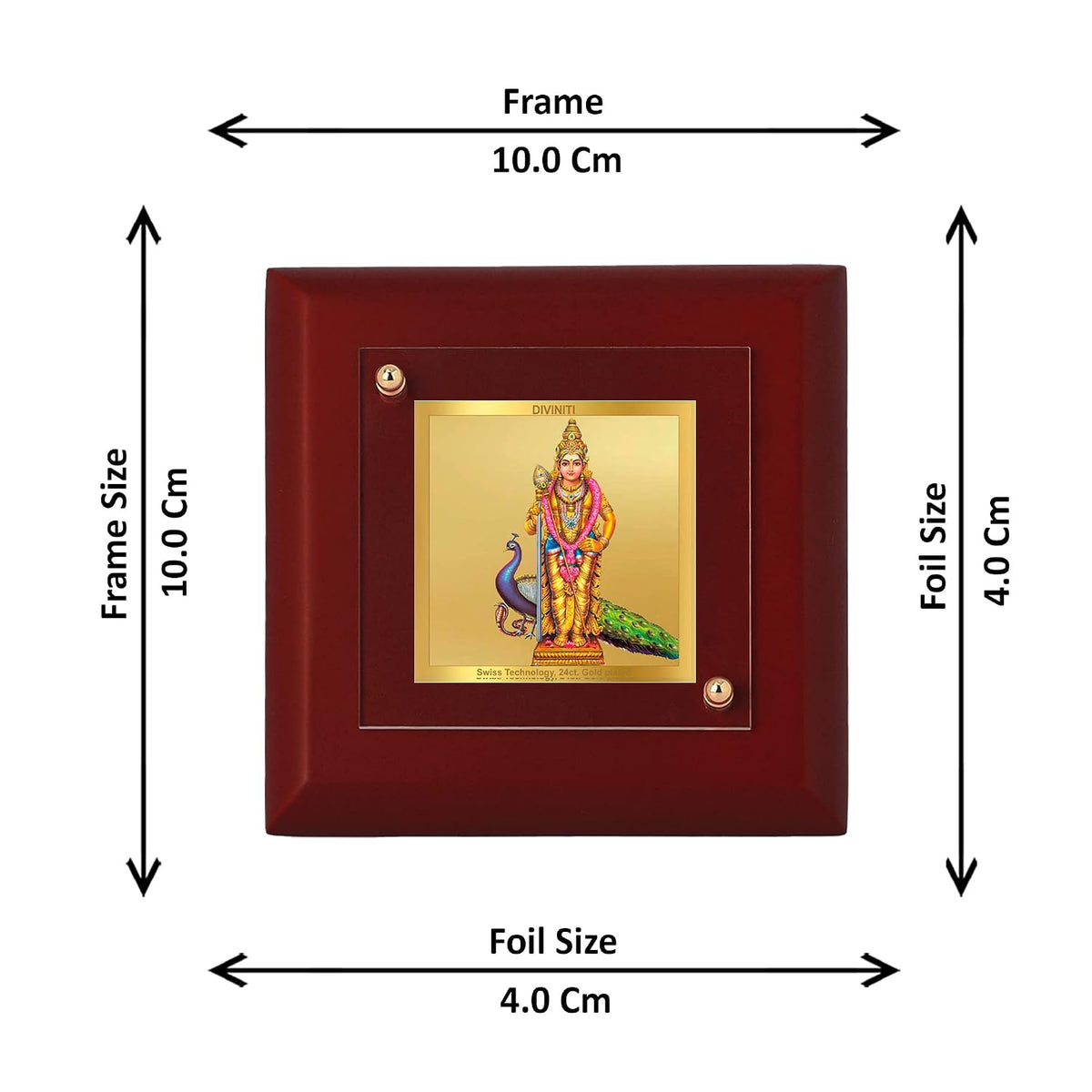 DIVINITI Lord Murugan 24K Gold Plated MDF Photo Frame|Premium Religious Table Top Frame for Home, Office & Prayer Room|Luxury Spiritual Gift Item for Housewarming, Festive Gifting|10 x 10 CM