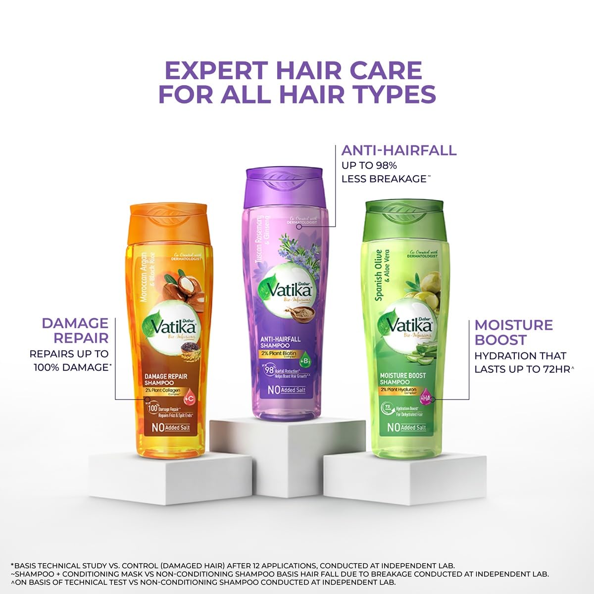 Dabur Vatika Bio-Infusions Anti Hairfall Shampoo | Tuscan Rosemary & Ginseng | 2% Plant Biotin + Vitamin B7 | 98% Reduction in Hairfall | Boost Hair Growth | No Added Salt | For Weak & Breakage-Prone Hair