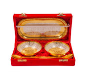 DSH Silver and Gold Plated Snacks and Dessert Bowl with Spoon and Tray Set for Home Decor Item with Velvet Box