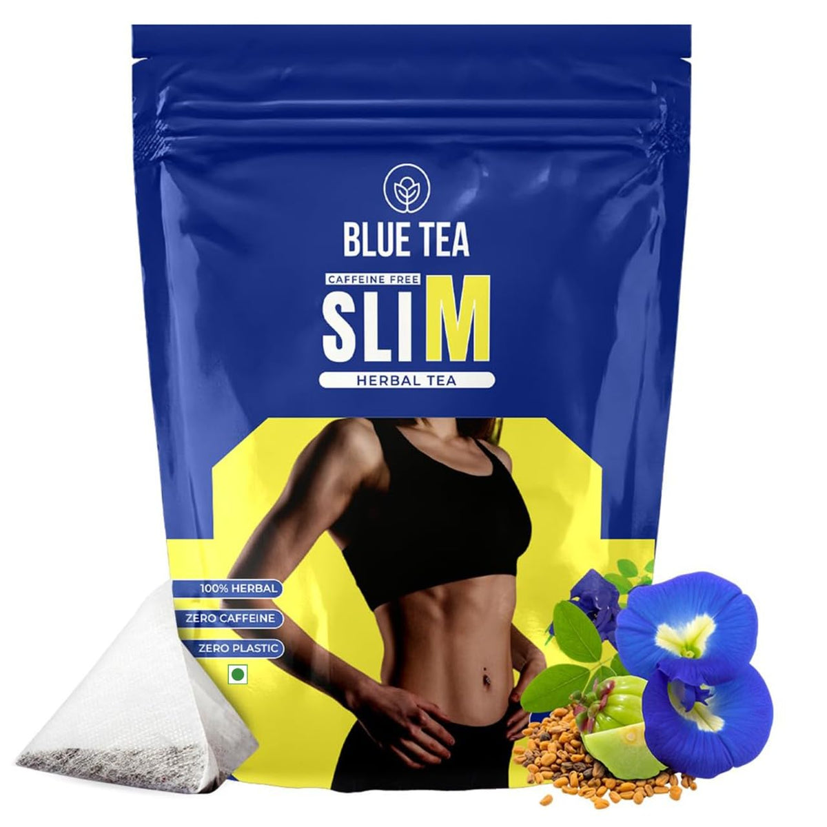 BLUE TEA - Slimming Tea - 30 Tea Bags - Plant Based | Get Slimmer Tummy | Weight Management - Caffeine Free - Zero Sugar - Non-Bitter | For Men And Women | Ziplock Pack