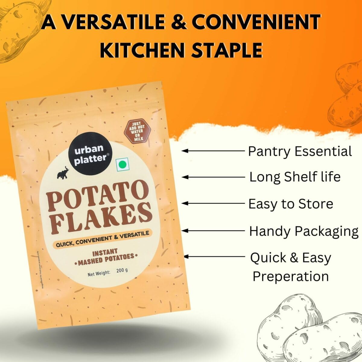 Urban Platter Potato Flakes, 200 g (Dehydrated Potato Flakes | Ready to Use Dried Potato Bits | Quick and Convenient)