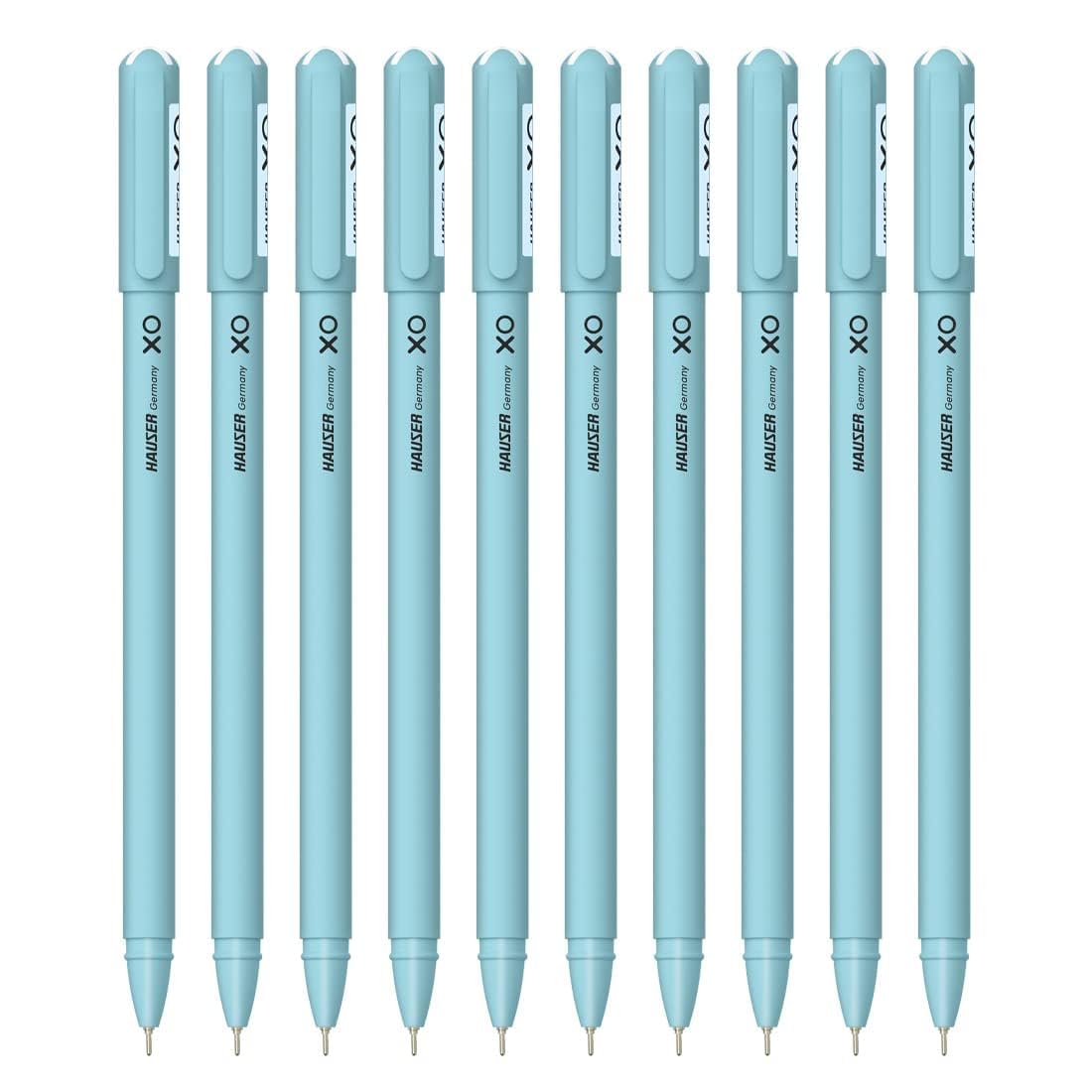 Hauser XO 0.7mm Ball Pen | Blue Ink | Smooth Low Viscosity Ink | Matte Finish | Durable Tip | Pack of 10