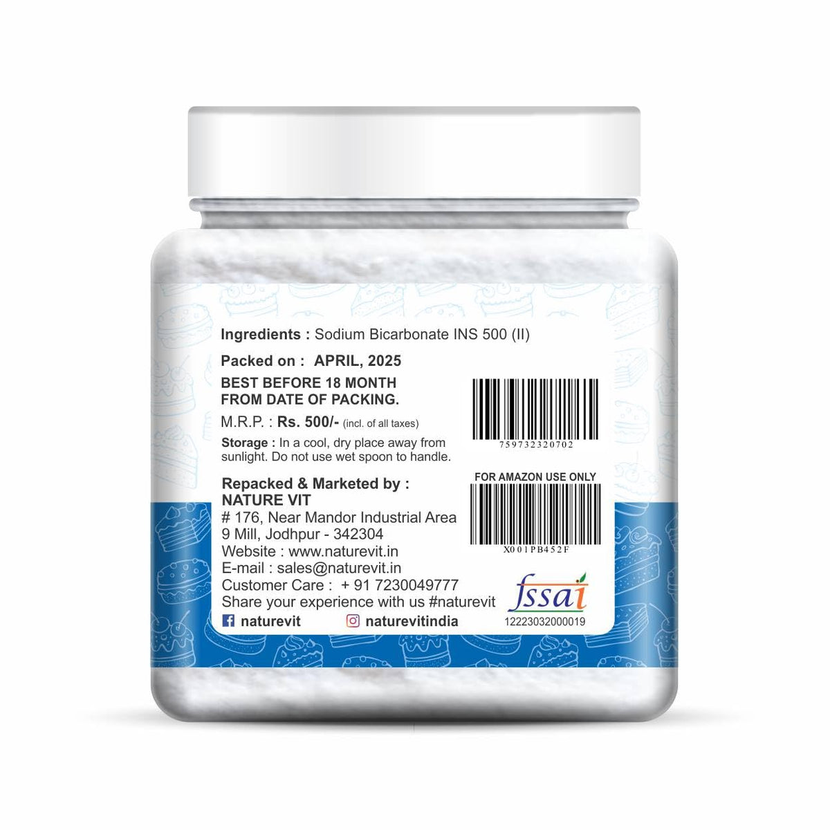 NatureVit Baking Soda 1Kg | Food Grade Sodium Bicarbonate | Triple Refined for Baking, Cooking, Cleaning & Deodorizing | Multipurpose Use