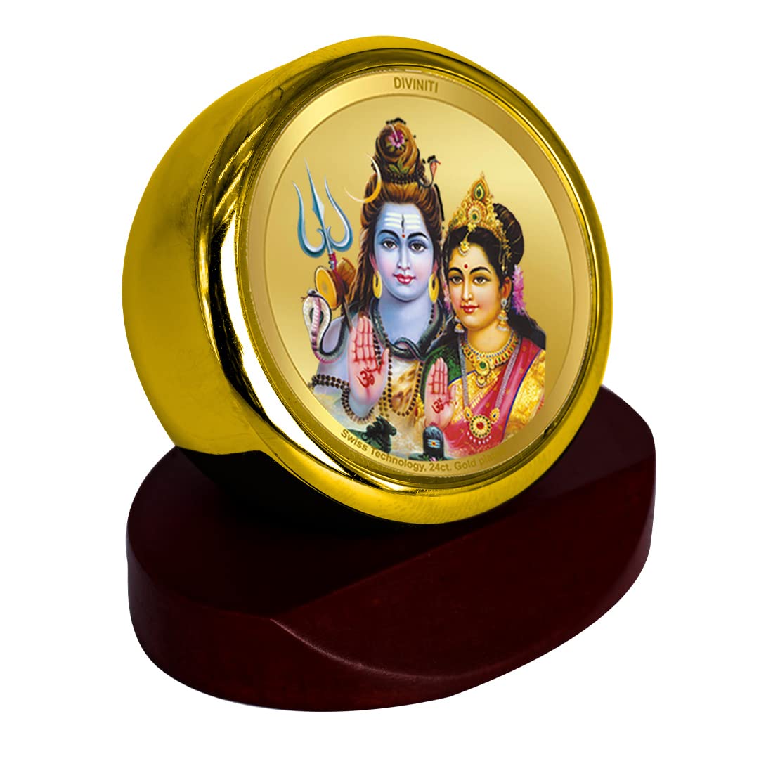 DIVINITI 24K Gold Plated Religious Car Dashboard Frame | Premium God Idol Frame for Car, Home Mandir & Office Table | Spiritual Gift, Decorative Showpiece | Shiva Parvati