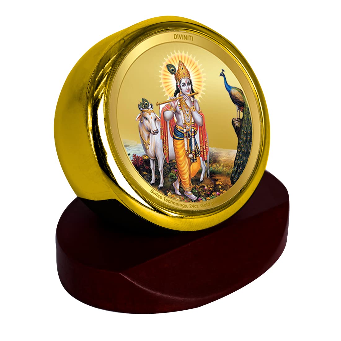 DIVINITI 24K Gold Plated Religious Car Dashboard Frame | Premium God Idol Frame for Car, Home Mandir & Office Table | Spiritual Gift, Decorative Showpiece | Krishna
