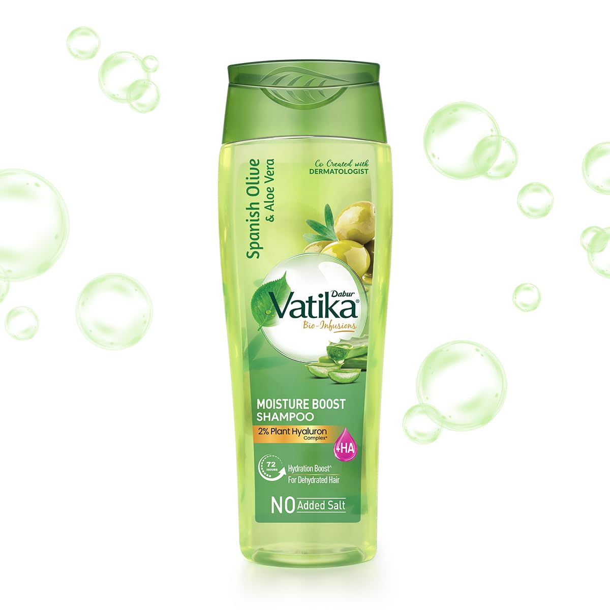Dabur Vatika Bio-Infusions Moisture Boost Shampoo | Spanish Olive & Aloe Vera | 2% Plant Hyaluron + Hyaluronic Acid | 72 Hrs Hydration Boost | Deep Moisture & Natural Shine | No Added Salt | For Dry & Dehydrated Hair