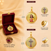DIVINITI 24K Gold Plated Double-Sided Religious Pendant with Premium Gift Box, Spiritual Locket for Men & Women, Devotional Jewellery for Gifting & Everyday Wear | Jesus Christ & Holy Cross - CLR Pendant