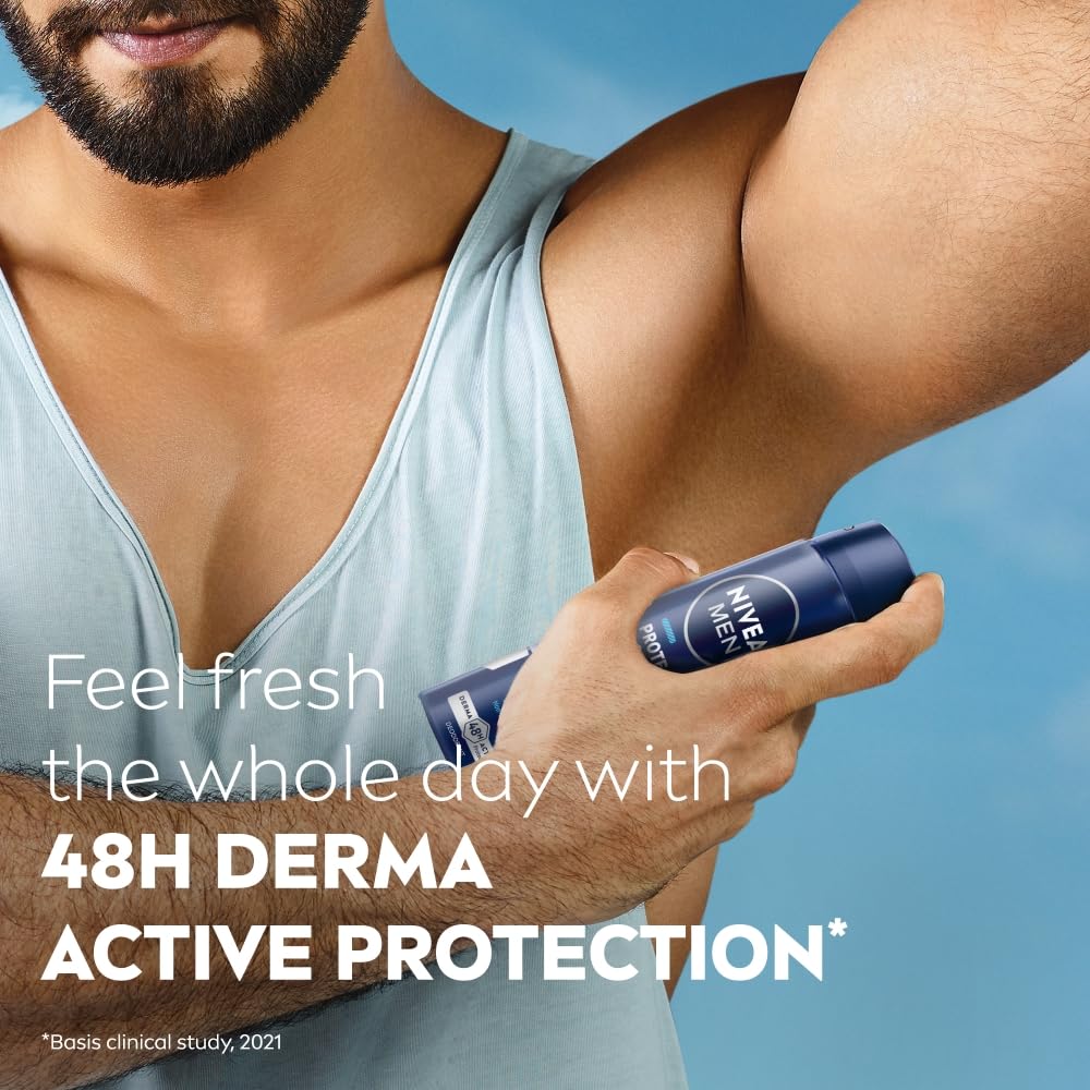 NIVEA MEN Protect & Care Deodorant Spray | Men's Underarm Deodorant with Quick Dry Formula | 48H Active Protection & Long-Lasting Freshness | Skin-Friendly, 0% Alcohol, Dermatologically Tested, 150 ml