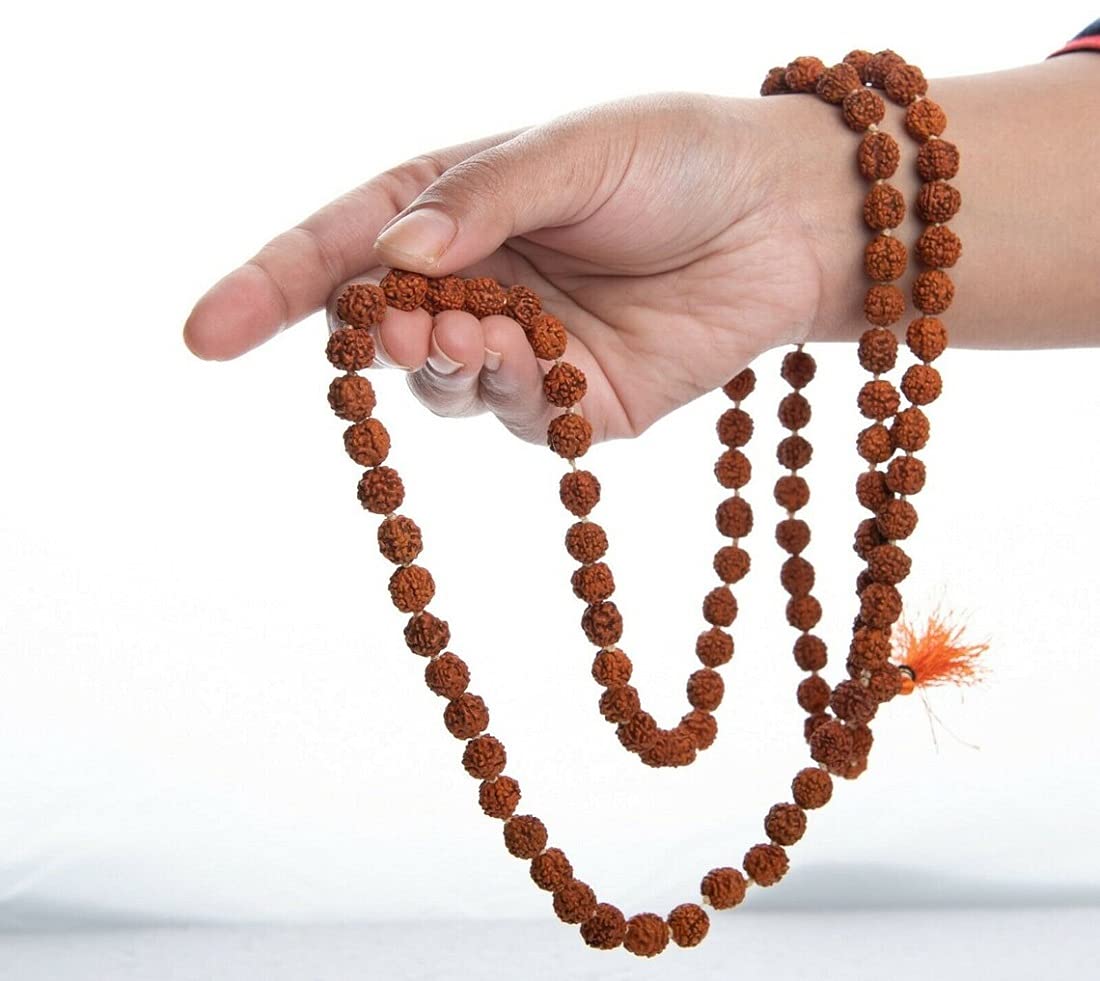 ASTRODIDI 5 Mukhi Rudraksha Mala for Mantra Jaap and Wearing | Certified and Natural 108+1 Beads Five Face Panchmukhi Rudraksh Mala for Men and Women (Beads Size 7-8 MM)