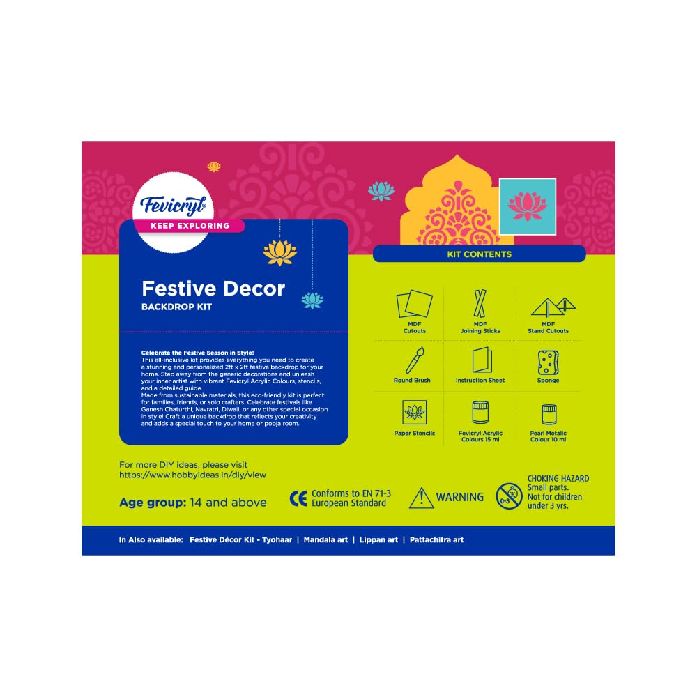 Fevicryl Festive Backdrop Kit - DIY Decor kit - (2ft x 2ft) pre-Cut MDF Board, Acrylic Colours, Stencils & a Guide | Unique Decoration Item | Perfect for Festive Gifting.