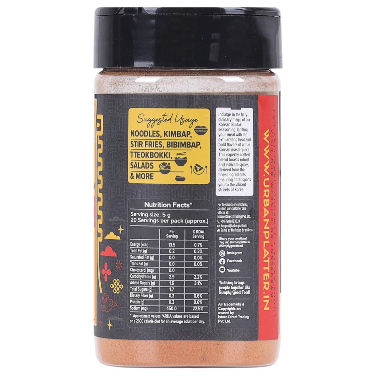 Urban Platter Korean Buldak Seasoning, 100g (Plant-Based | Fiery and Addictive | Signature Korean-Style Flavour)