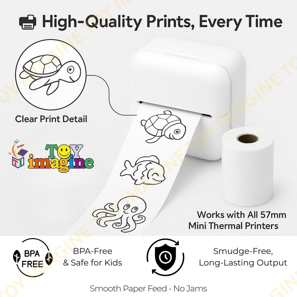 Toy Imagine 58mm Non-Sticky Thermal Printer Paper Roll, White, Pack of 10