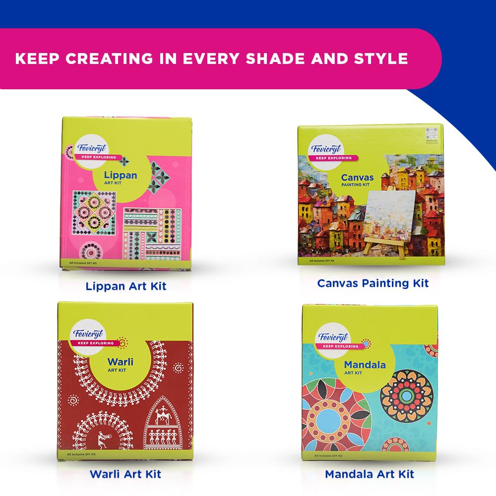 Fevicryl Warli Mini Art Kit | All-Inclusive DIY Kit of Wooden Plank with Hook, Acrylic Colours, Brush | for Artists, Students, Hobbyists & Gifting | Ideal for Age 14 +