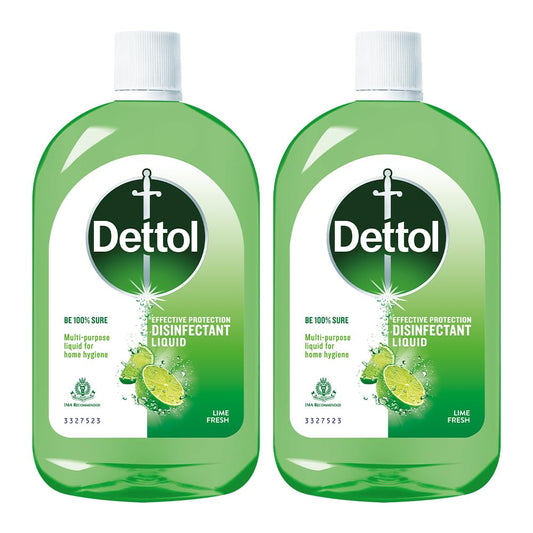 Dettol Multi-Purpose Disinfectant Liquid for Floor & Surface Cleaning, Lime Fresh Fragrance, 1L (Pack of 2)